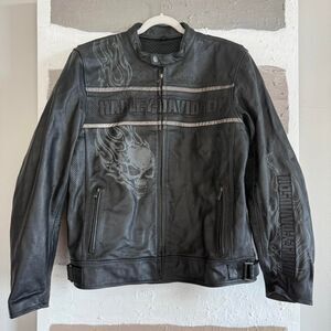 Harley Davidson Leather Flame sleeves Embroidered Jacket